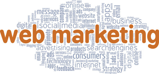 Obraz premium Web Marketing word cloud conceptual design isolated on white background.