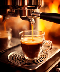 Professional coffee machine brewing espresso