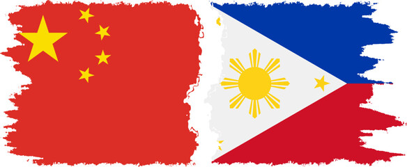 Philippines and China grunge flags connection vector