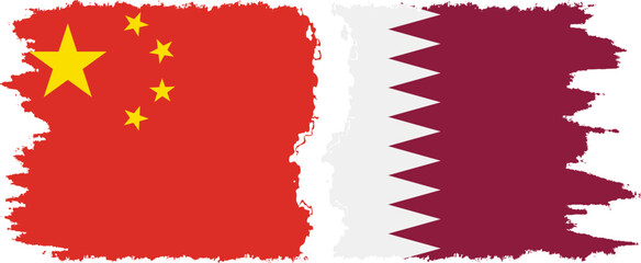 Qatar and China grunge flags connection vector