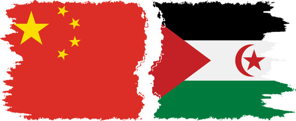 Western Sahara and China grunge flags connection vector