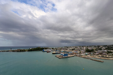 Fototapeta na wymiar Aerial view of Calle Duarte, Puerto Plata in the Dominican Republic 