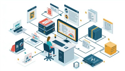 Obraz premium Document Management Automation, Illustrate the efficiency gains of document management automation with an image showing automated data capture, workflow routing, and task reminders, AI 