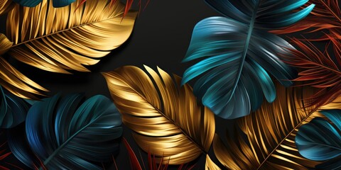 Creative nature gold layout made of tropical leaves. Summer concept