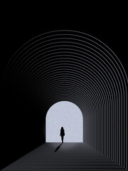 silhouette of a person in a tunnel