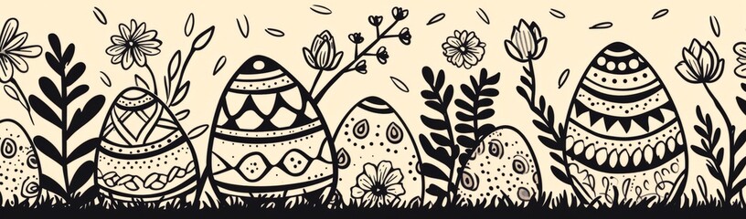 coloring page for easter egg outlines Generative AI - obrazy, fototapety, plakaty