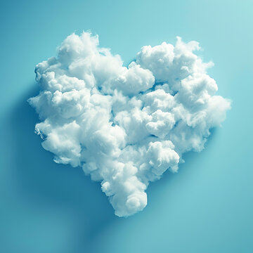Heart shaped clouds, beautiful colorful heart from clouds as valentine day background. Clouds Heart, Fluffy White Heart on Blue Background with Copy Space