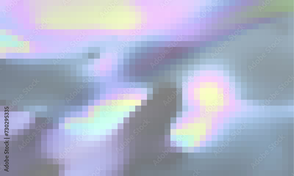 Poster holographic rainbow neon geometric shapes abstract background, pixelated vector pattern