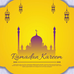 ramadan kareem mubarak wishing post with mosque and lantern vector design