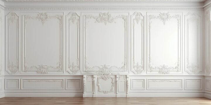 Luxury white wall design bas-relief with stucco mouldings roccoco element