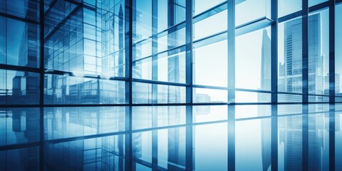 Modern office building glass blue-toned image