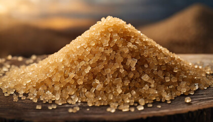 unrefined brown cane sugar pile, showcasing its texture and natural sweetness - obrazy, fototapety, plakaty
