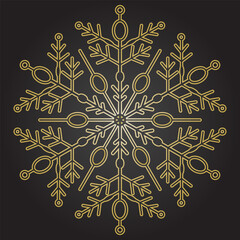 Round vector golden snowflake. Abstract winter ornament. Pattern with snowflake - 730299574