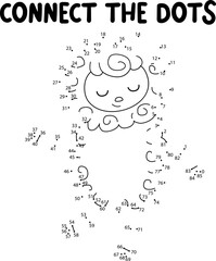 Connect the dots game. Lamb printable worksheet for kids. Can be used as children coloring book.