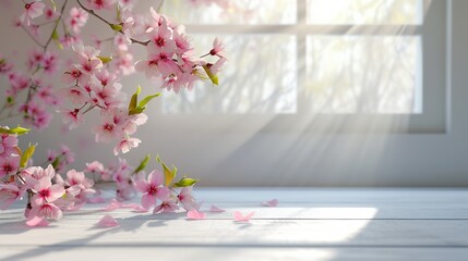 a branch of a cherry blossom with pink flowers