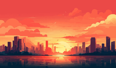 Fototapeta na wymiar sunset city vector flat minimalistic isolated illustration