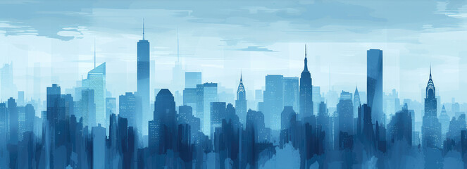 Blue large modern city silhouette - obrazy, fototapety, plakaty