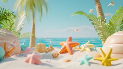 Fototapeta na wymiar a beach scene with starfish
