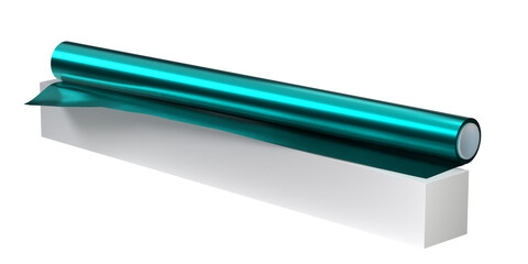 roll PVC film metallic blue, Isolated on Png Format, 3D rendering	