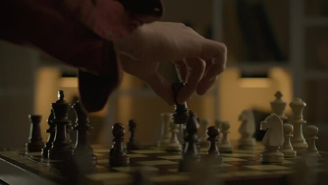 The move of a chess piece removing an opponent's piece from the board is depicted in a cinematic story. The chess room fills with intrigue during the game, creating an exciting atmosphere
