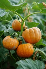 A sprawling pumpkin vine, promising autumn's harvest and festive decorations