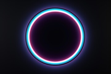 Black round neon shining circle isolated
