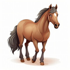 Brown Horse Cartoon Isolated on a White Background
