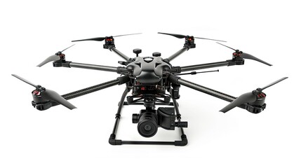 Helicopter drone with a camera, showcasing advanced aerial technology on a white background