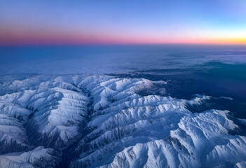 Bird's eye view of snowy mountain range
