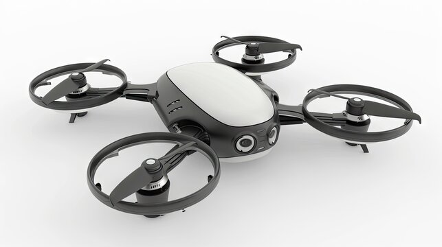 Helicopter drone with a camera, showcasing advanced aerial technology on a white background
