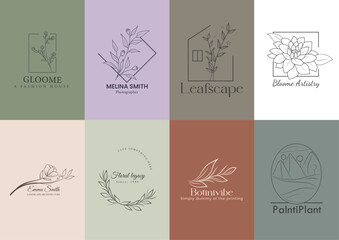 Botanical minimalist simple and modern Feminine floral line art logo editable template set
