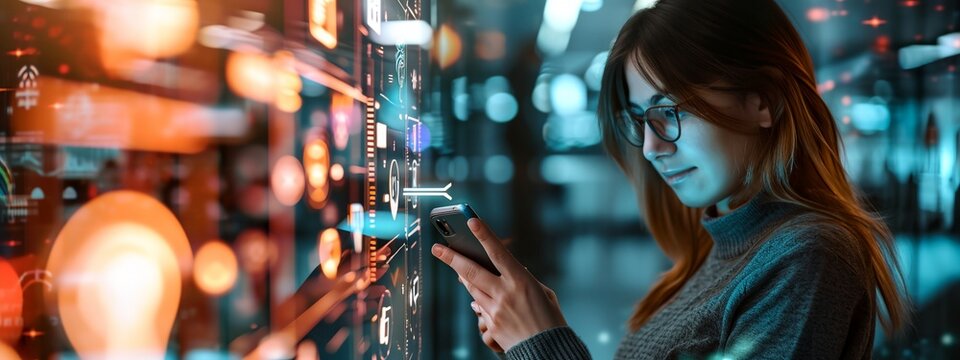 A Woman Is Looking At Her Cell Phone