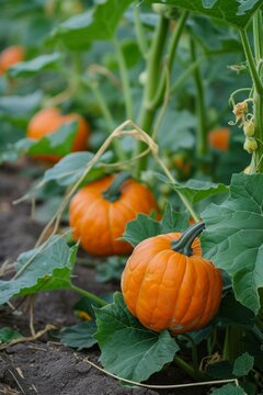 A sprawling pumpkin vine, promising autumn's harvest and festive decorations