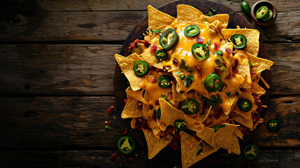 a delectable display of nachos generously coated in zesty jalapeno cheese