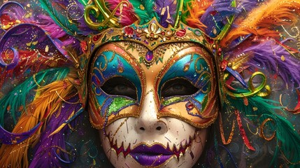 a colorful mask with feathers