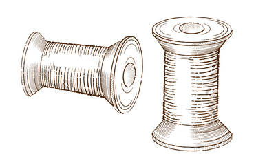 Retro Reels of thread for sewing. Hand drawn in retro style.