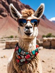 Llama wear Sunglasses Smile at Camera