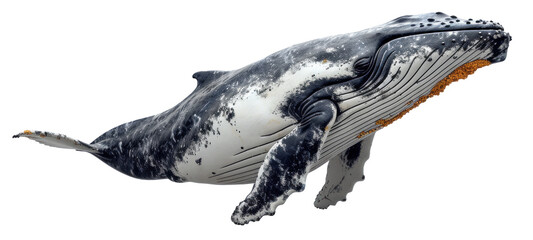 Isolated humpback whale on white background. Side view