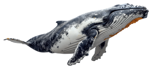 Isolated humpback whale on white background. Side view