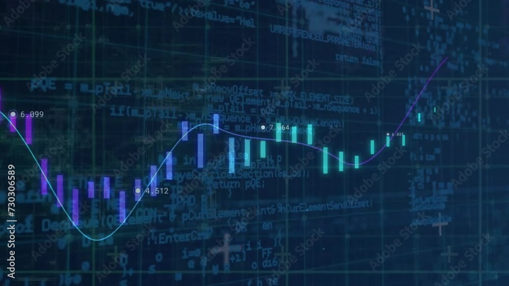 Poster animation of graph over processing data on dark background