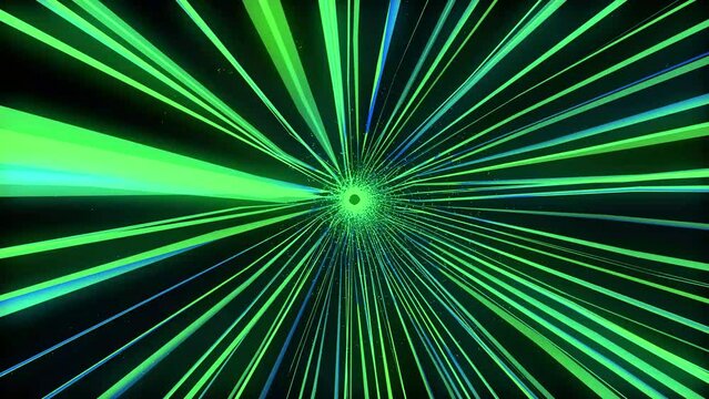 A tunnel of colorful blue and white moving light strips. abstract motion background.