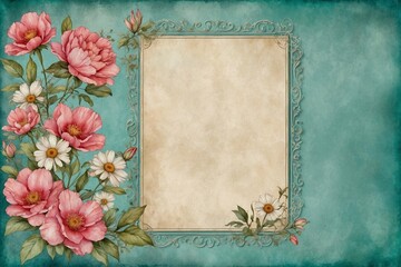 vintage pastel green floral watercolour framework, copy space, perfect for cards, invitation and greeting