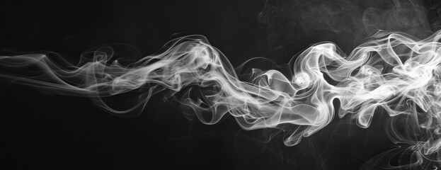 white smoke on black background monochrome grayscale photography of illuminated incense moody  - obrazy, fototapety, plakaty