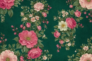 Fotobehang vintage watercolor flowers pattern perfect for cards crafting © Jan