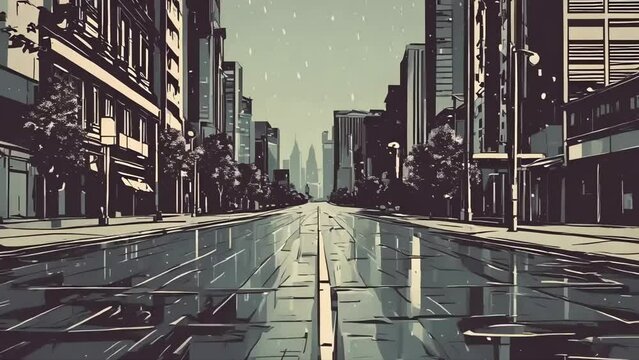 anime rainy vibes. seamless looping 4k time-lapse animation video background, ghilbi animation, rain ambience, seamless ambience, 4k raining ambience, ai generative raining video animation, ai rain
