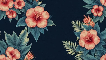 Stof per meter tropical flowers navy background, for cards creating and greetings © Jan