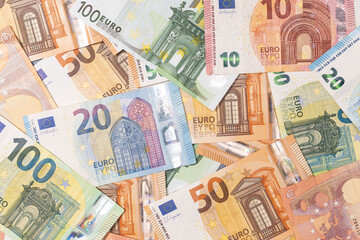 Obraz na płótnie Canvas Background of a Variety Euro banknotes