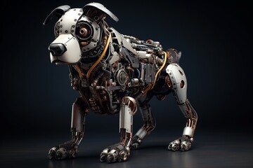 Futuristic Mechanical dog play. Tech future. Generate Ai