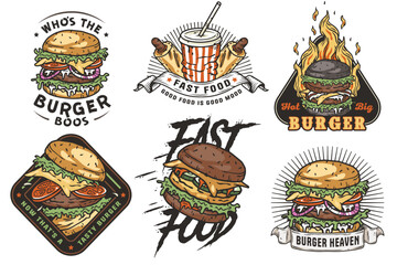 Hamburger set vector for logo of fast food. American food or burger collection for restaurant or cafe