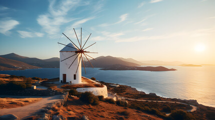 windmill in island,,
Travel concept photo; turkey izmir foca windmill
 - obrazy, fototapety, plakaty